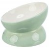 Keramická miska vyvýšená, motív mačky, ergonomický, 0,15 l / 13 cm, šalvia/biela