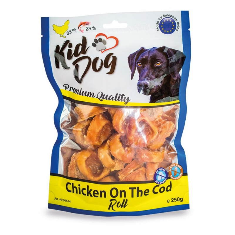 KIDDOG kuřecí masíčko na tresčí rolce 250 g (min. odběr 5 bal.)