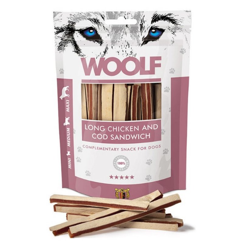 WOOLF Soft chicken, cod sandwich long 100g
