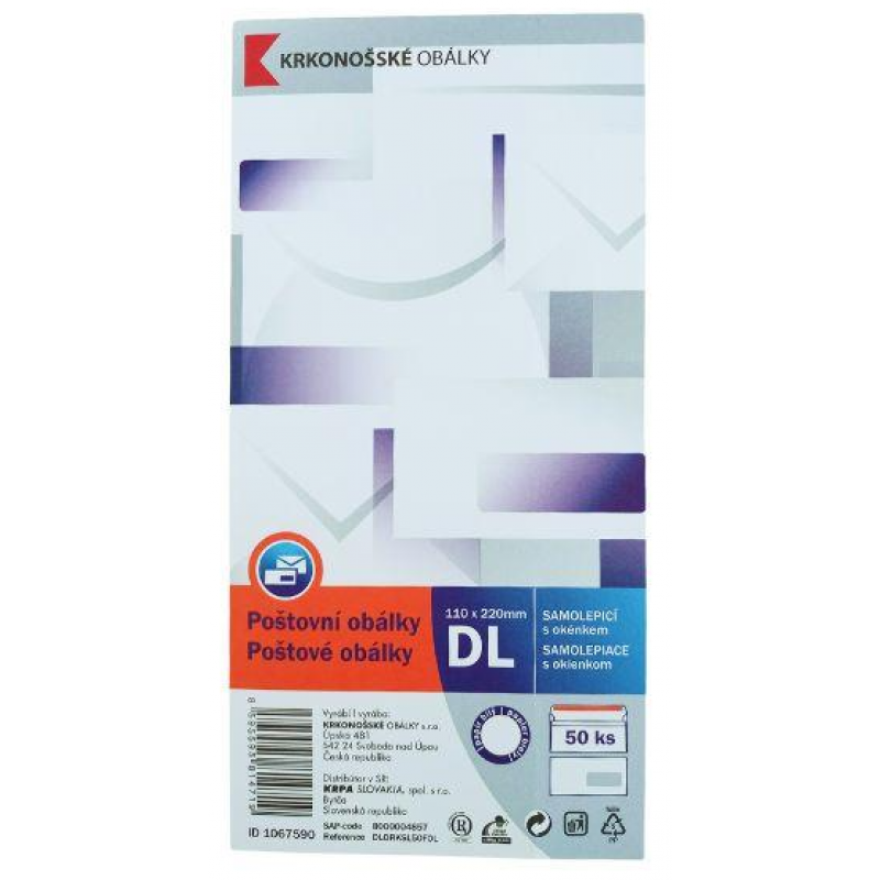 Obálka dl. bílá samolep. okénko DL 50ks 110x220mm