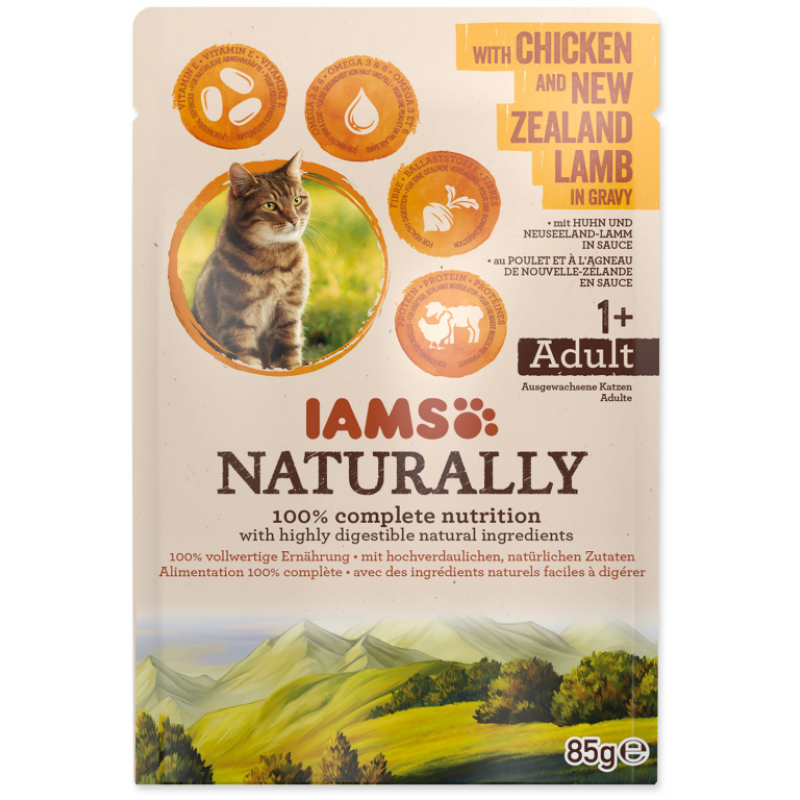 Iams Cat kura & jahňacie v omáčke vrecko 85g