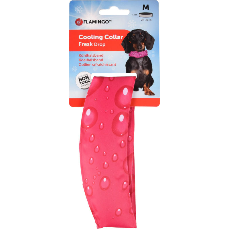 Flamingo Chladiaci obojok pre psov vzor kvapky fuchsia M 28-36cm