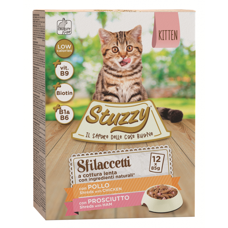 Stuzzy Cat vrecko Kitten kura/šunka 12X85G