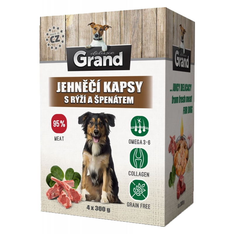GRAND kaps. deluxe pes jahňacie s ryžou a špenát. 4x300g