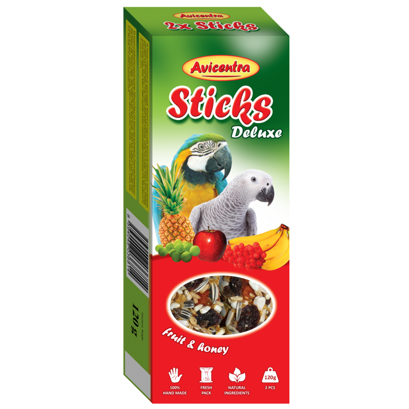Avicentra tyčinky Veľký papagáj - ovocie + med 2ks