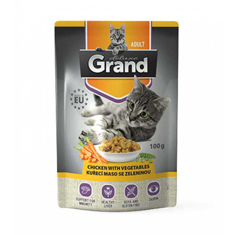 GRAND kaps. mačka deluxe 100% kuracie so zel.100g