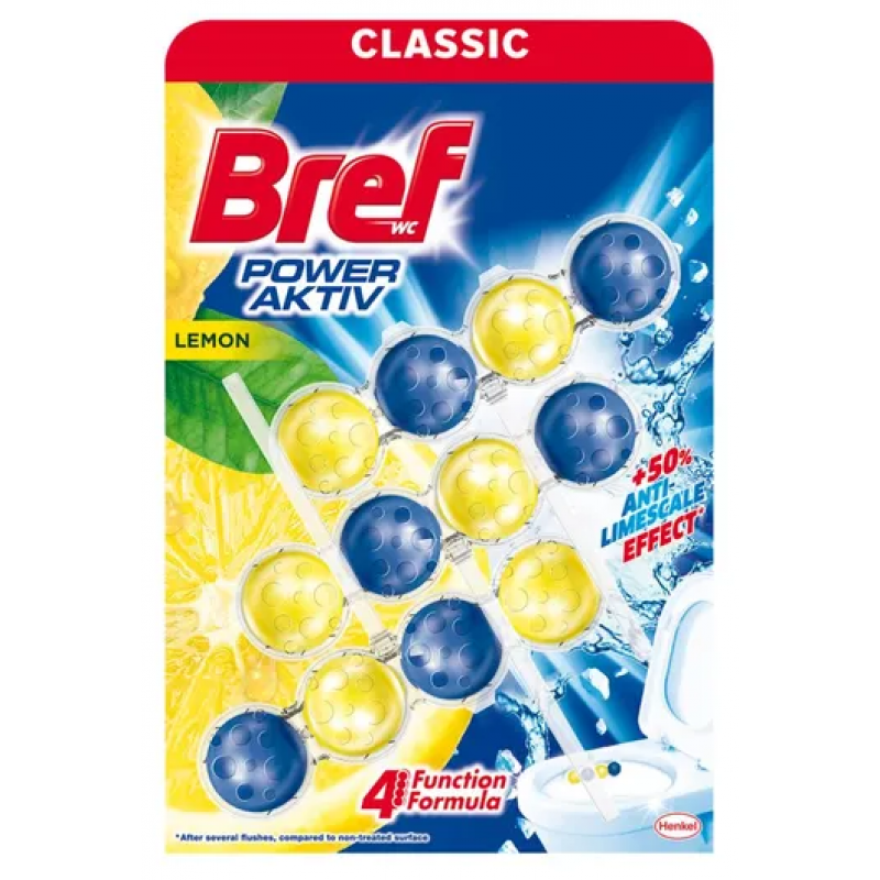 Wc čistič Bref 4 Formula Lemon záves 3x50g guličky