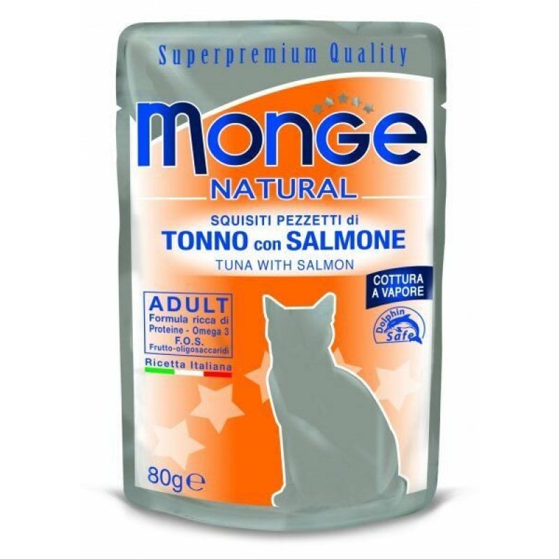 MONGE NATURAL kapsička tuniak v želé s lososom pre mačky 80 g