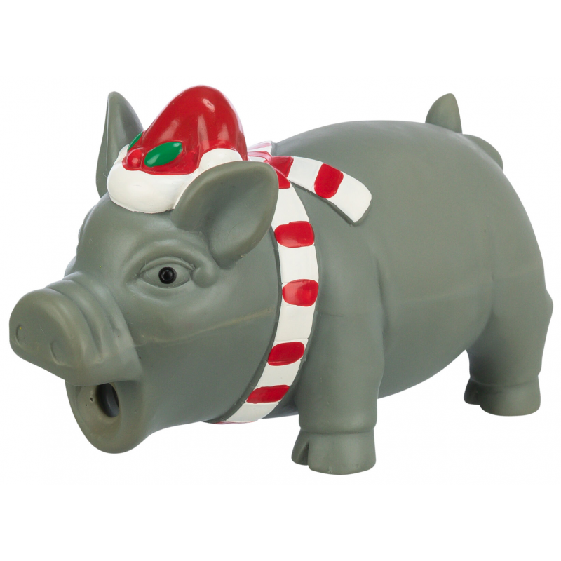 Xmas PIG - vianočné latexové prasiatko, 16 cm, výplň polyester, sivá