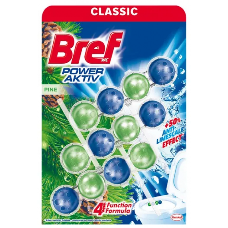 Wc čistič Bref 4 Formula Pine záves 3x50g guličky