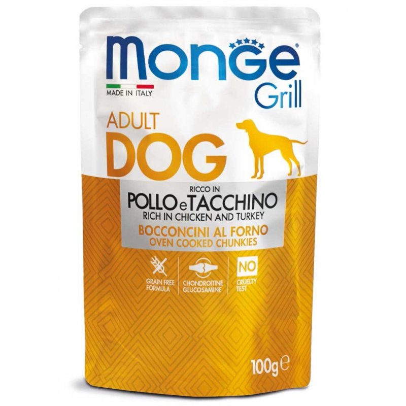 MONGE GRILL kapsička kura a morka pre psov 100 g