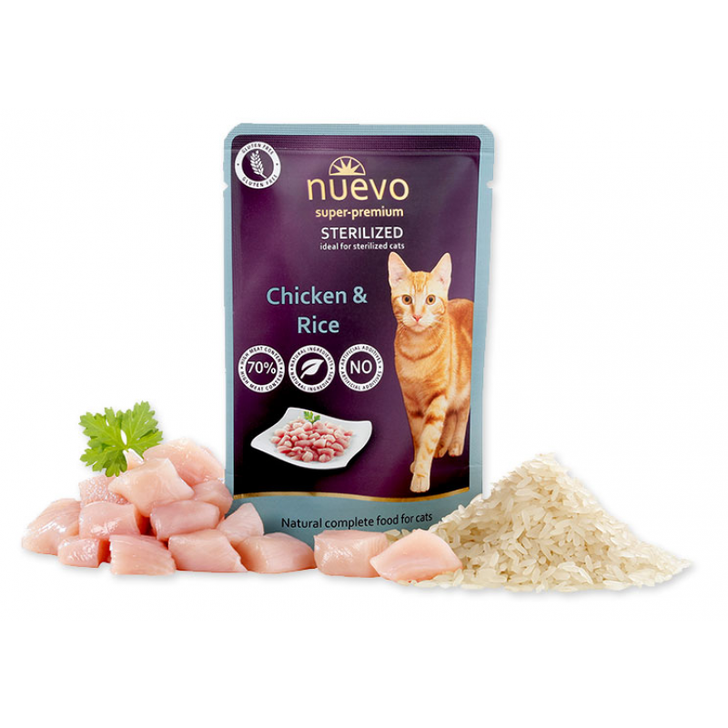 Nuevo mačka vrecko sterilized hydinovou s ryžou 85g