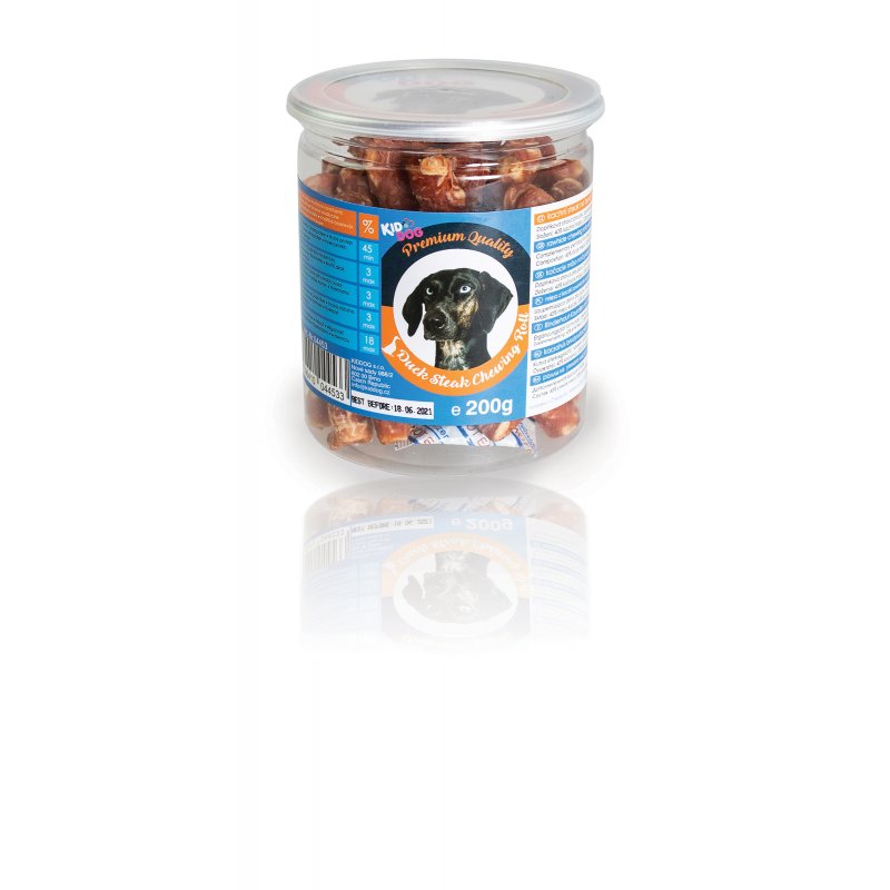 KIDDOG kačací steak na byvolej tyčinke - PREMIUM QUALITY 200g dóza